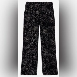 The Kooples NWT BLACK VELVET SUIT TROUSERS with Glitter Floral Print